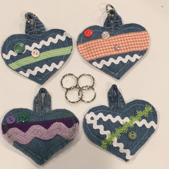 Keychain Or Ornament Denim Heart - Picture 2 of 13